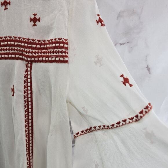 Anthropologie Shirt Womens Small 4 White Red Peasant Embroidered Adena Flared - Picture 9 of 12